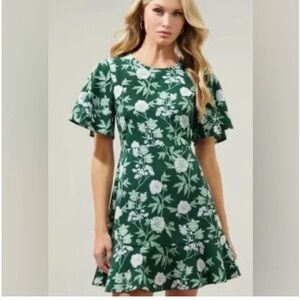 Sugarlips Green Floral Mini Dress
